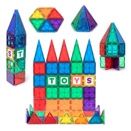 Playmags 60-Piece Clear Color STEM Magnetic Building Tiles