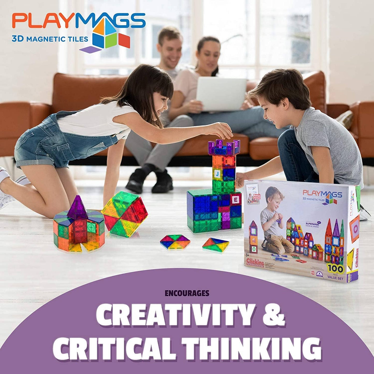 Playmags 100 Piece Building Blocks Magnet Educational Set
