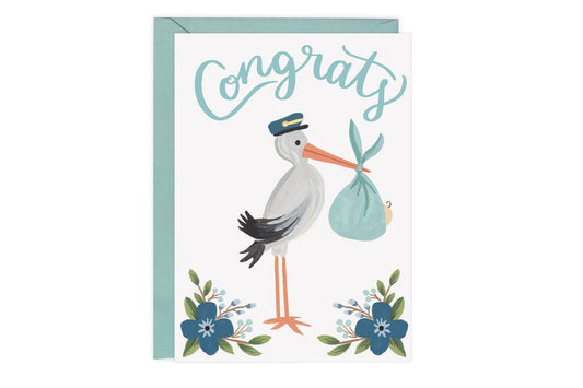 Stork Congrats - Card: Blue Card + Envelope