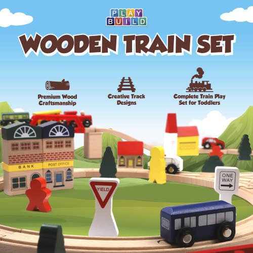Play Build Wooden Train Set 100 Piece