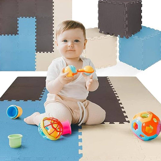 ToyVelt | Kids Foam Mat | Multicolored Plain Designs: Multi-Colored / 1 Pack - 16 Tiles