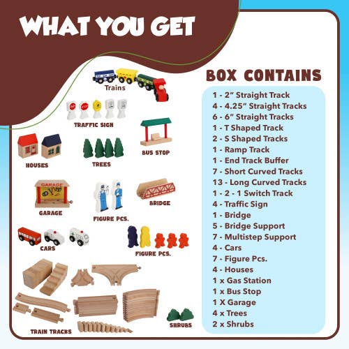 Play Build Wooden Train Set 80 Pieces