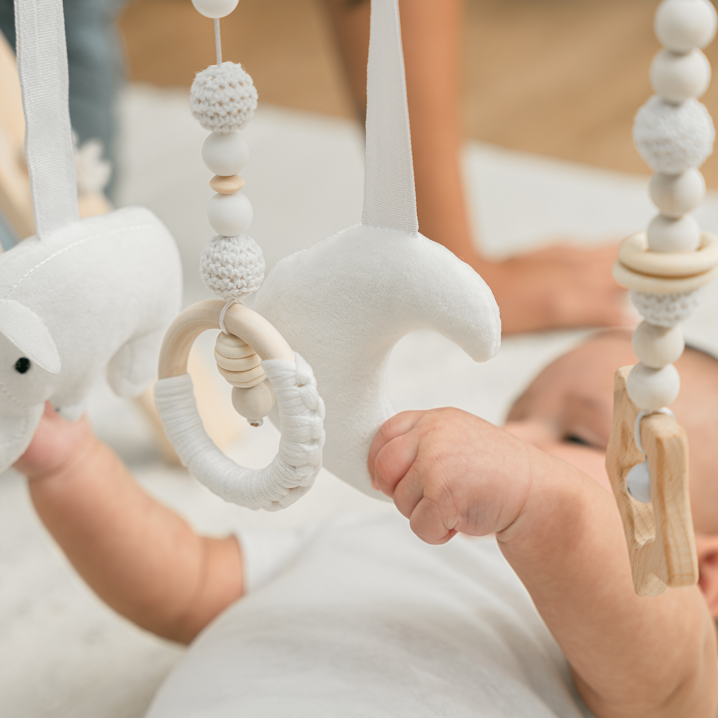 Foldable Baby Play Gym with 5 Hanging Toys by Comfy Cubs: Blush