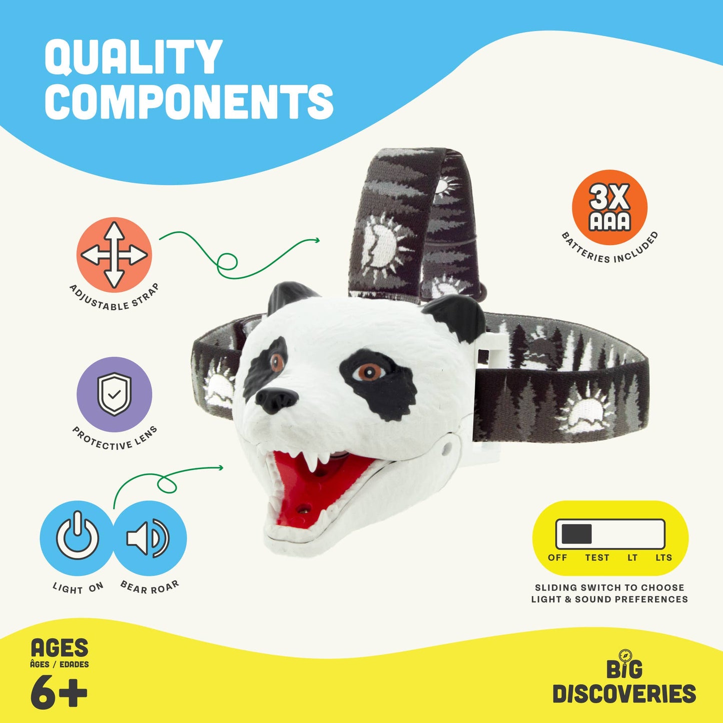 Panda Bear LED Headlamp for Kids