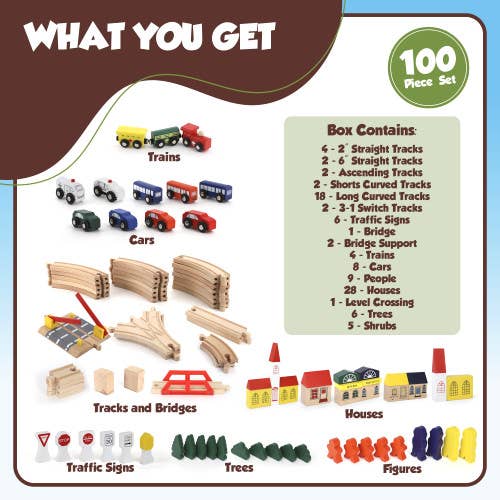Play Build Wooden Train Set 100 Piece