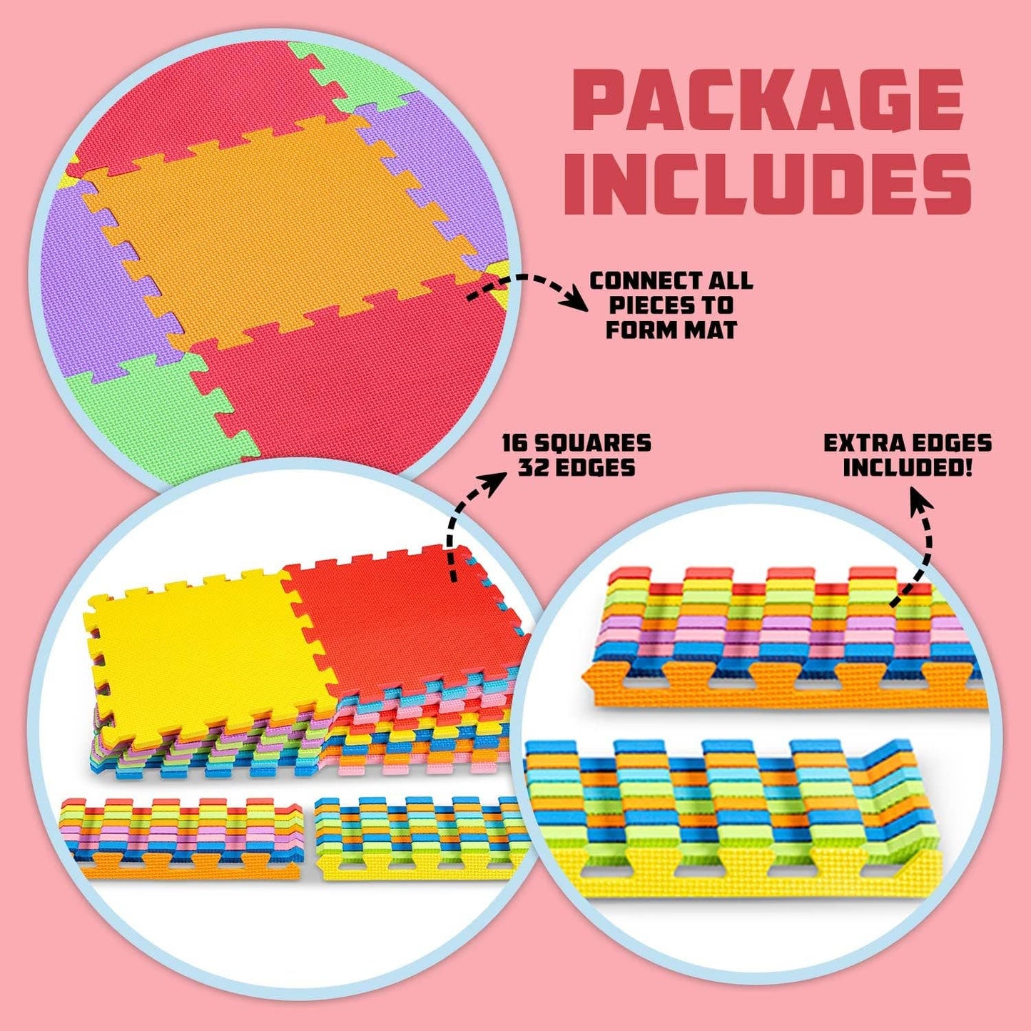 ToyVelt | Kids Foam Mat | Multicolored Plain Designs: Multi-Colored / 1 Pack - 16 Tiles