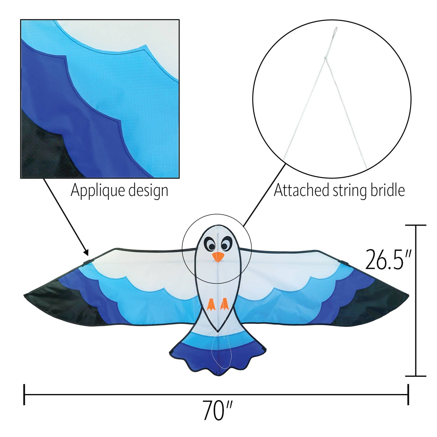 70" Blue Seabird Kite