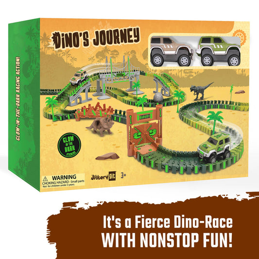 Dinosaur Race Car Track Set Toy, STEM Glow In The Dark Toy