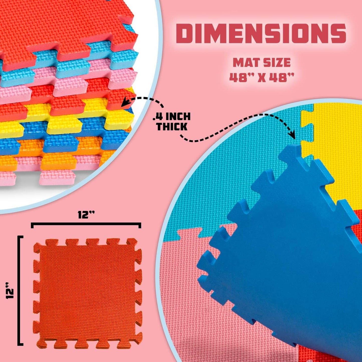 ToyVelt | Kids Foam Mat | Multicolored Plain Designs: Multi-Colored / 1 Pack - 16 Tiles