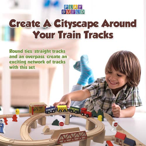 Play Build Wooden Train Set 80 Pieces