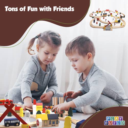 Play Build Wooden Train Set 100 Piece