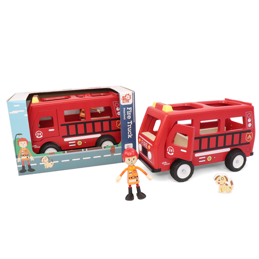 L&F Fire Truck Play Set, 3-Piece Wooden Play Kit