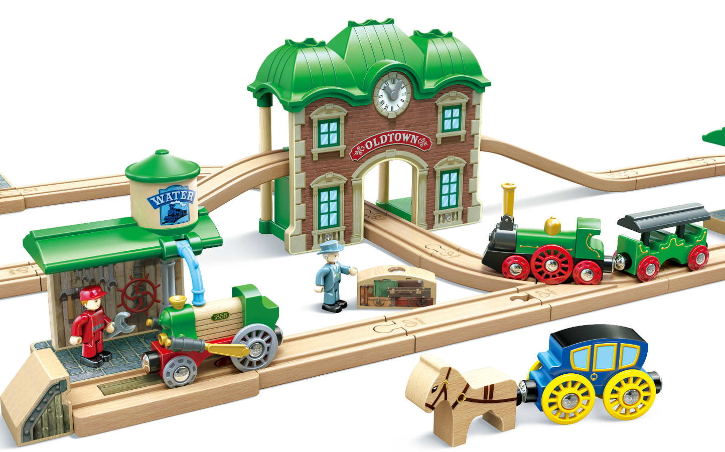 Wooden Retro Train & Station Set