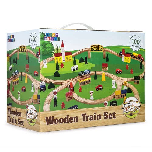 Play Build Wooden Train Set 100 Piece