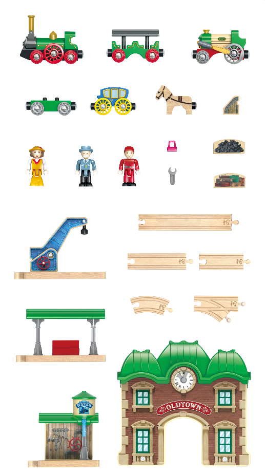 Wooden Retro Train & Station Set