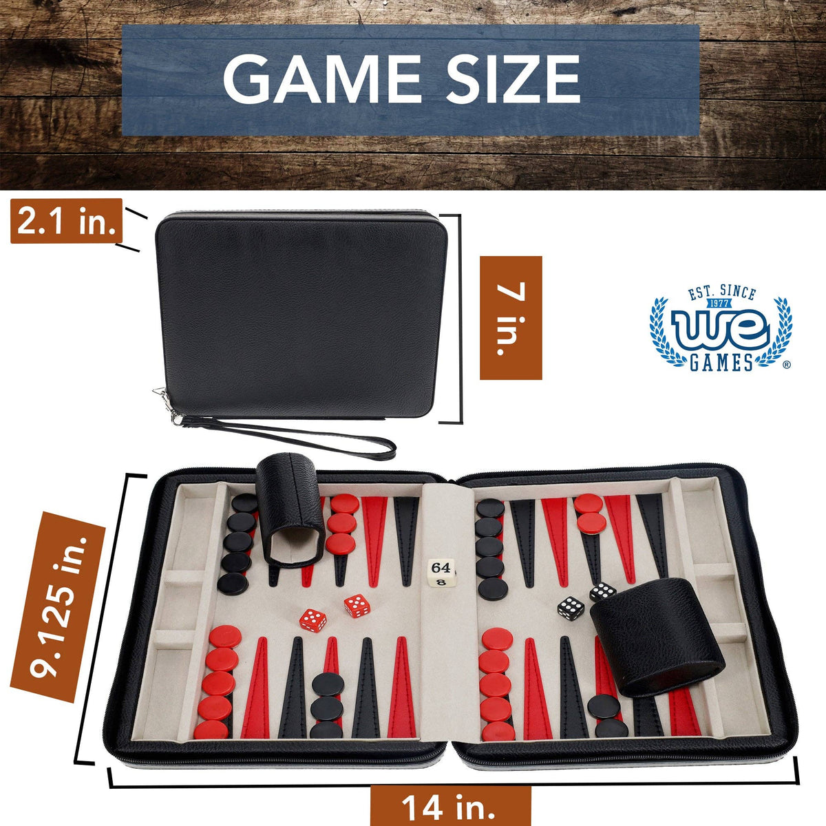 WE Games Black Travel Magnetic Leatherette Backgammon Set: Navy Blue