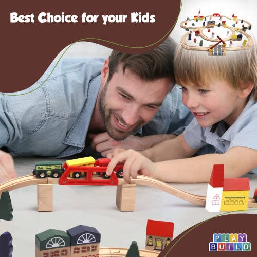 Play Build Wooden Train Set 100 Piece