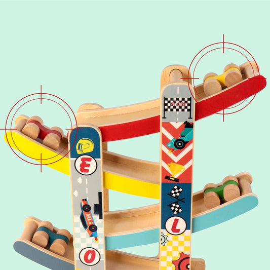 Leo & Friends Wooden Ramp Racer Track with 4 Race Cars