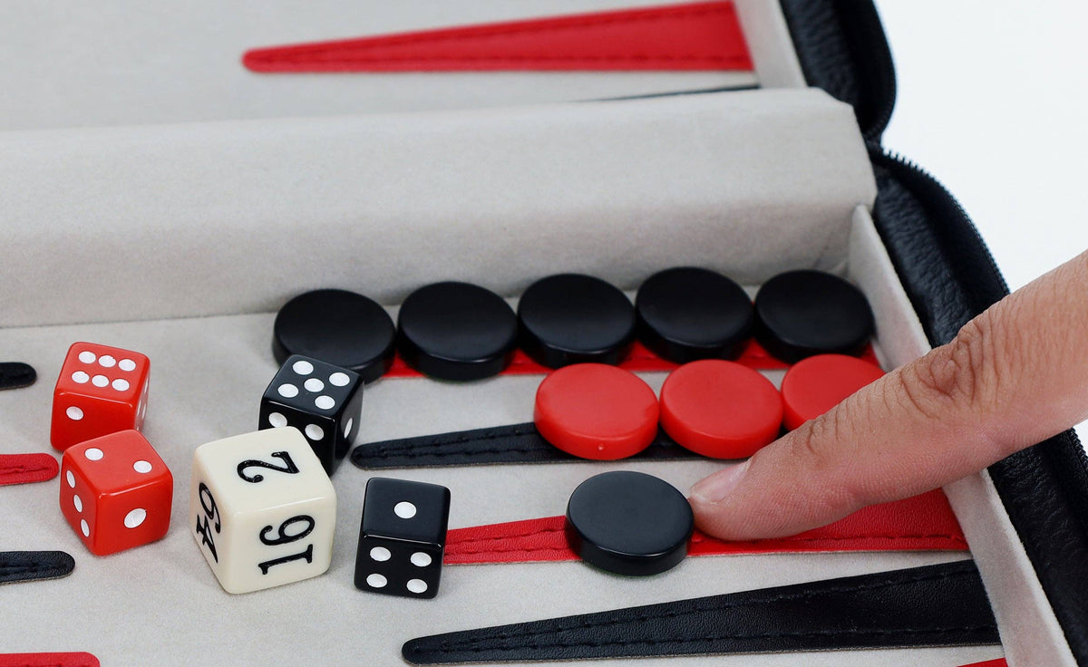 WE Games Black Travel Magnetic Leatherette Backgammon Set: Navy Blue
