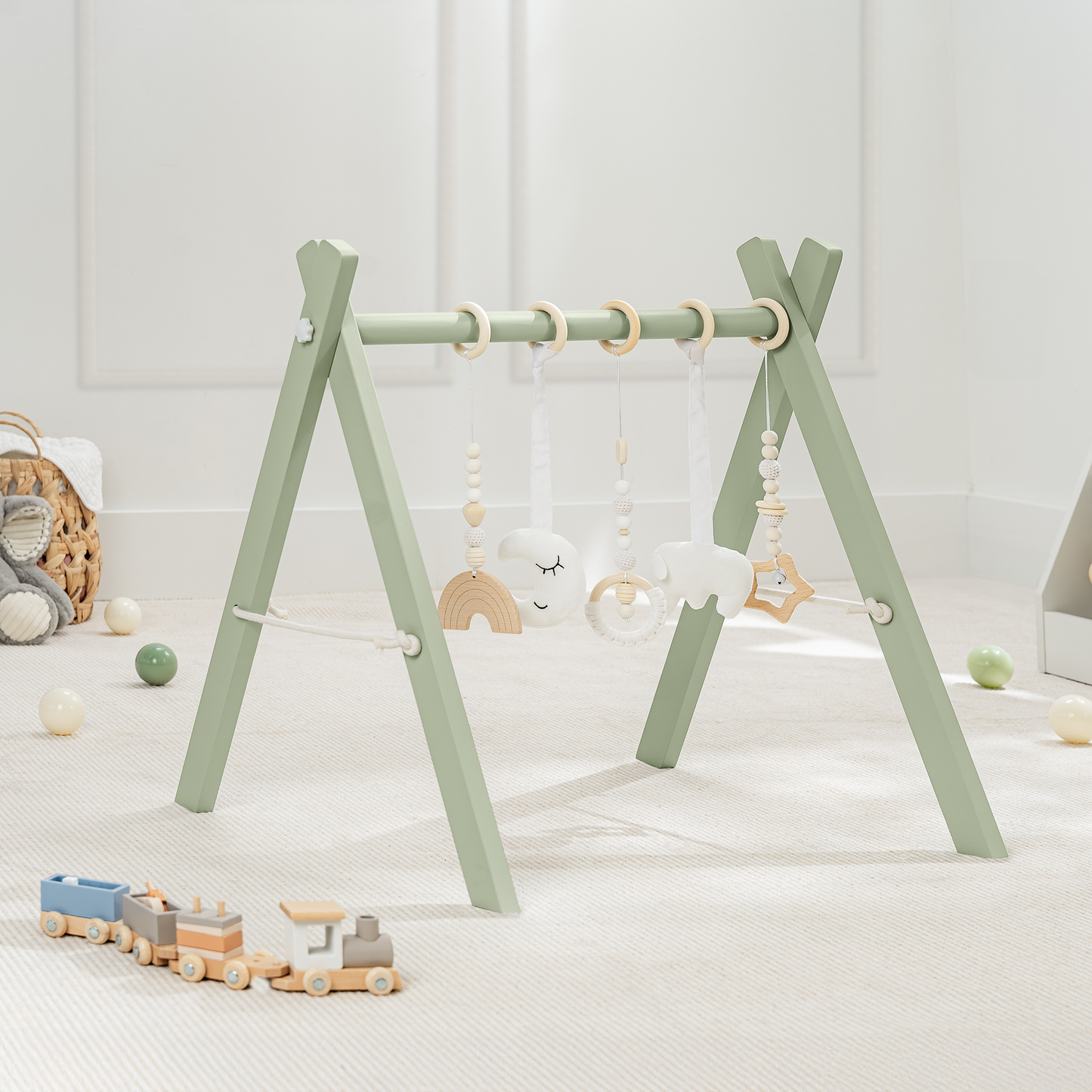 Foldable Baby Play Gym with 5 Hanging Toys by Comfy Cubs: Pacific Blue