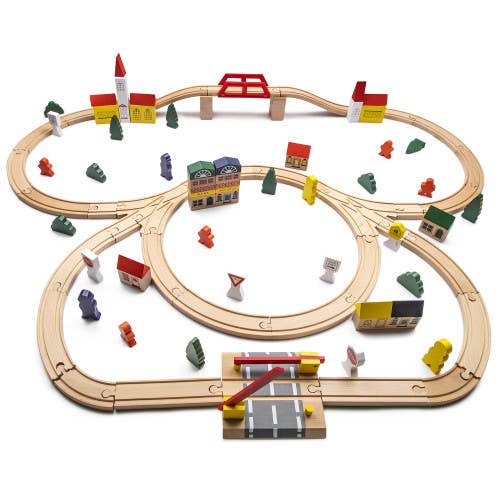 Play Build Wooden Train Set 100 Piece