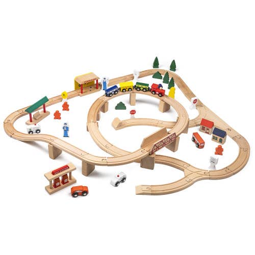 Play Build Wooden Train Set 80 Pieces