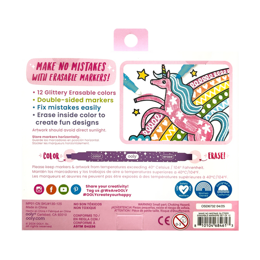 Make no Mistake! Glittery Erasable Markers - Set of 12