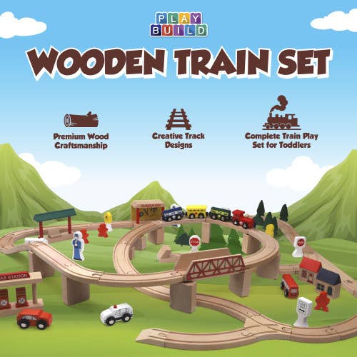 Play Build Wooden Train Set 80 Pieces