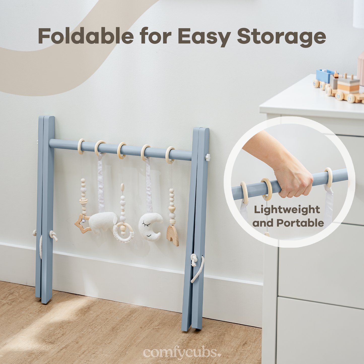 Foldable Baby Play Gym with 5 Hanging Toys by Comfy Cubs: Blush
