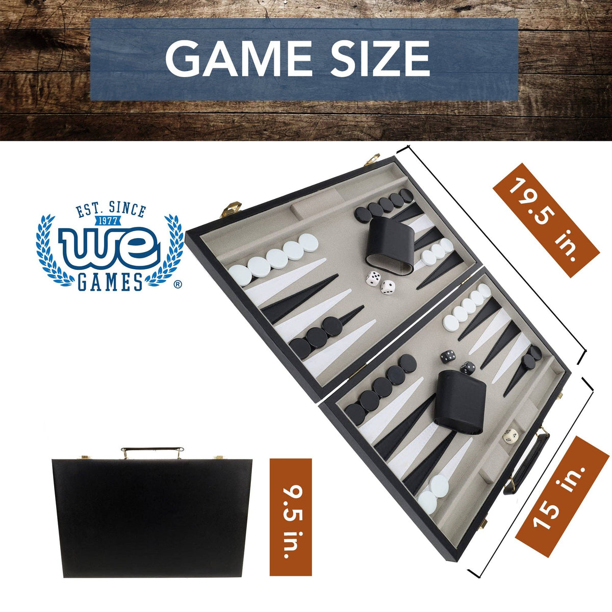 WE Games Black Leatherette Backgammon Set, 14.75 inches