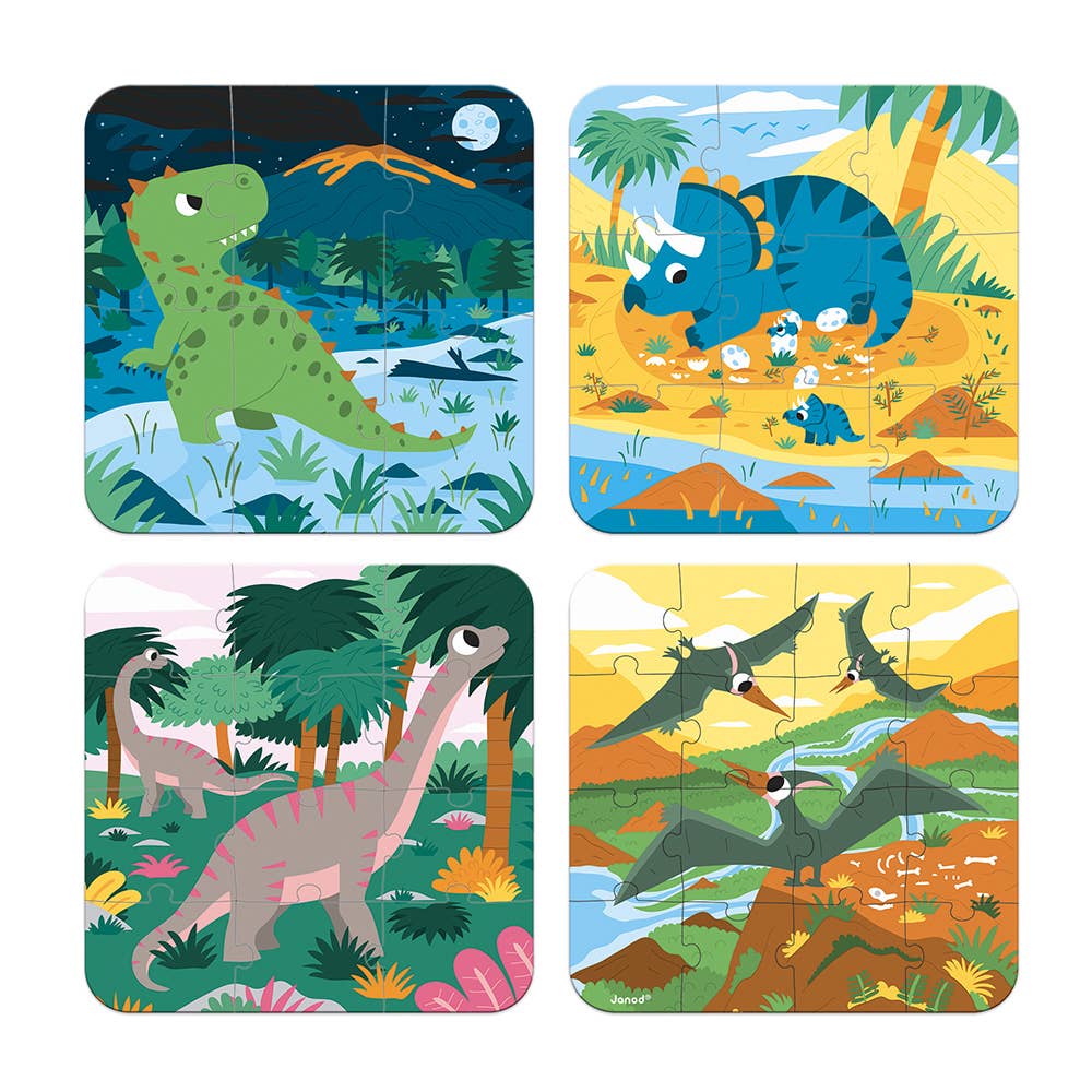 4 Progressive Jigsaw Puzzles | Dinosaurs | 6,9,12&16 Pieces