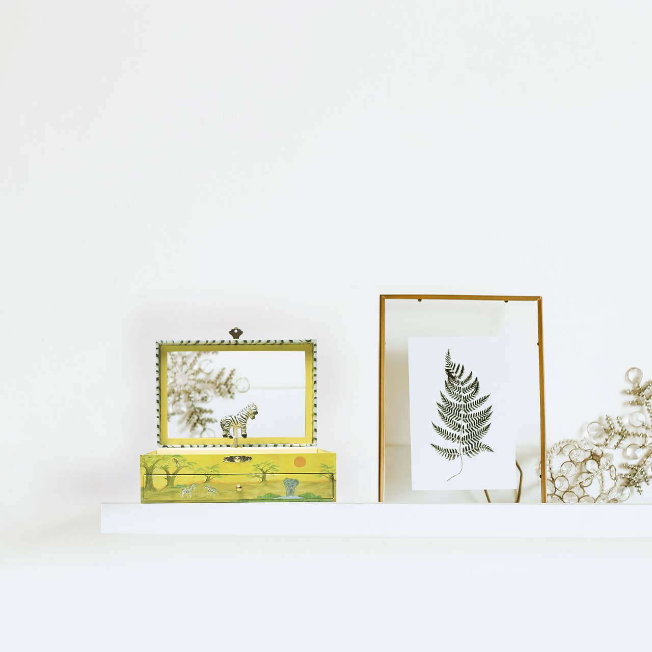 Zebra Music Box with Pull Out Drawers & Mirror