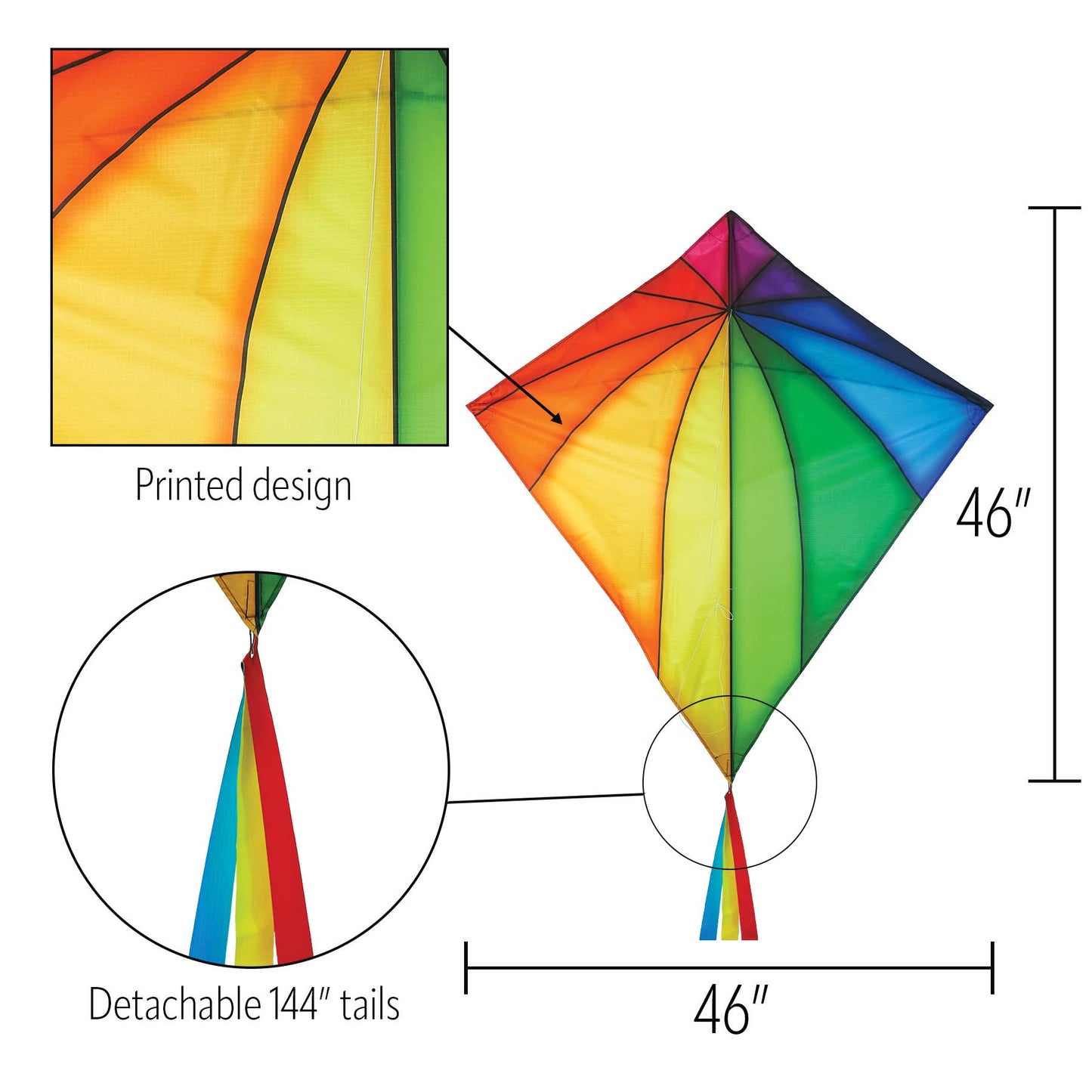 Rainbow Stained Glass 46" Diamond Kite