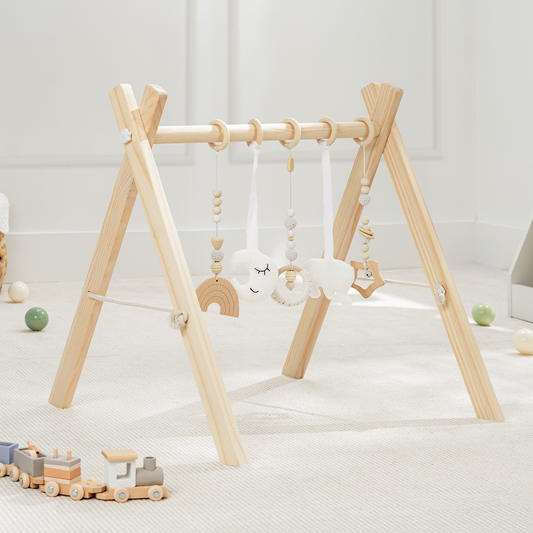 Foldable Baby Play Gym with 5 Hanging Toys by Comfy Cubs: Blush