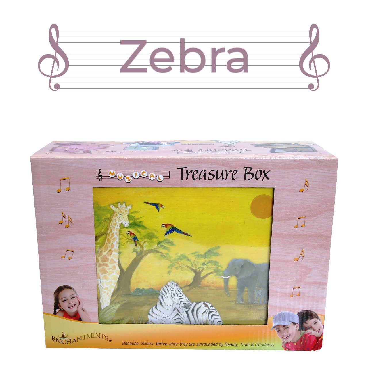 Zebra Music Box with Pull Out Drawers & Mirror
