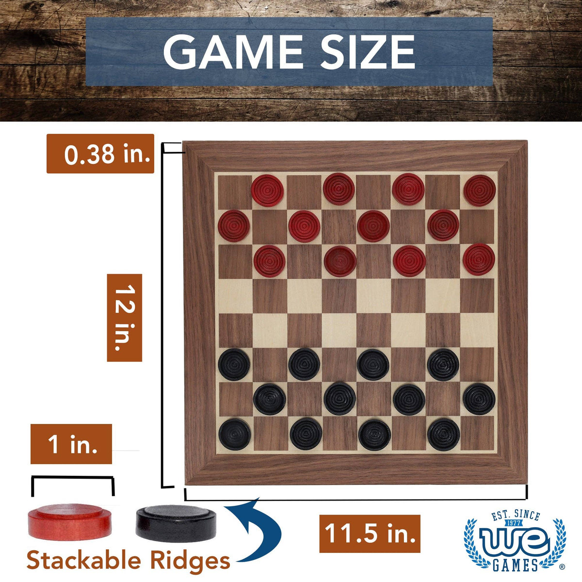 Old School Red and Black Wooden Checkers Set -12 in.