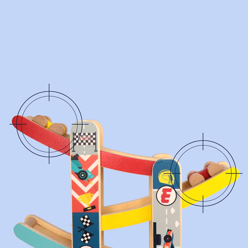 Leo & Friends Wooden Ramp Racer Track with 4 Race Cars