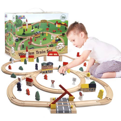 Play Build Wooden Train Set 100 Piece