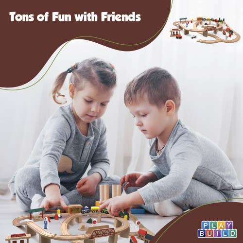 Play Build Wooden Train Set 80 Pieces