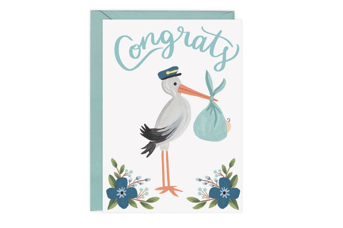 Stork Congrats - Card: Blue Card + Envelope