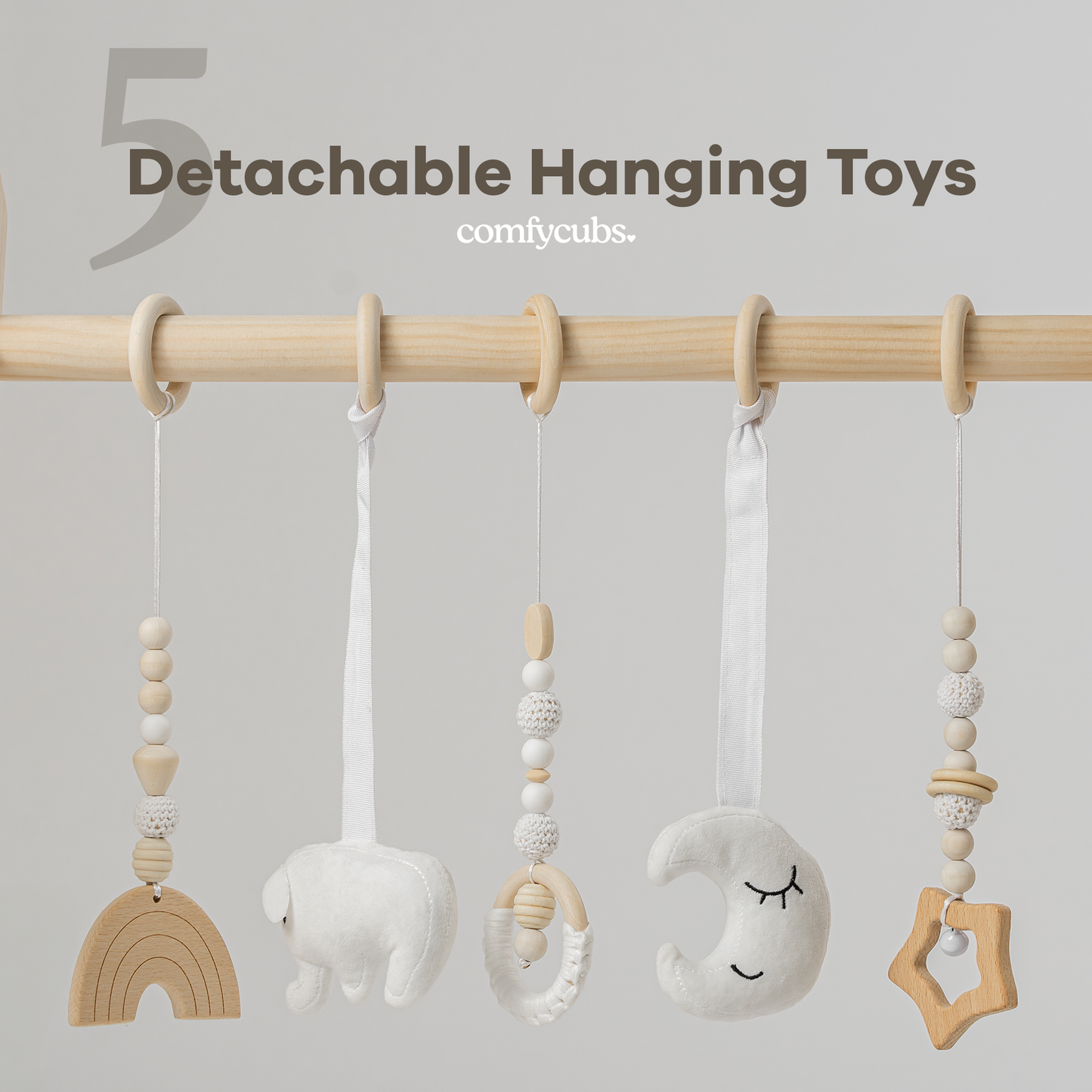 Foldable Baby Play Gym with 5 Hanging Toys by Comfy Cubs: Blush
