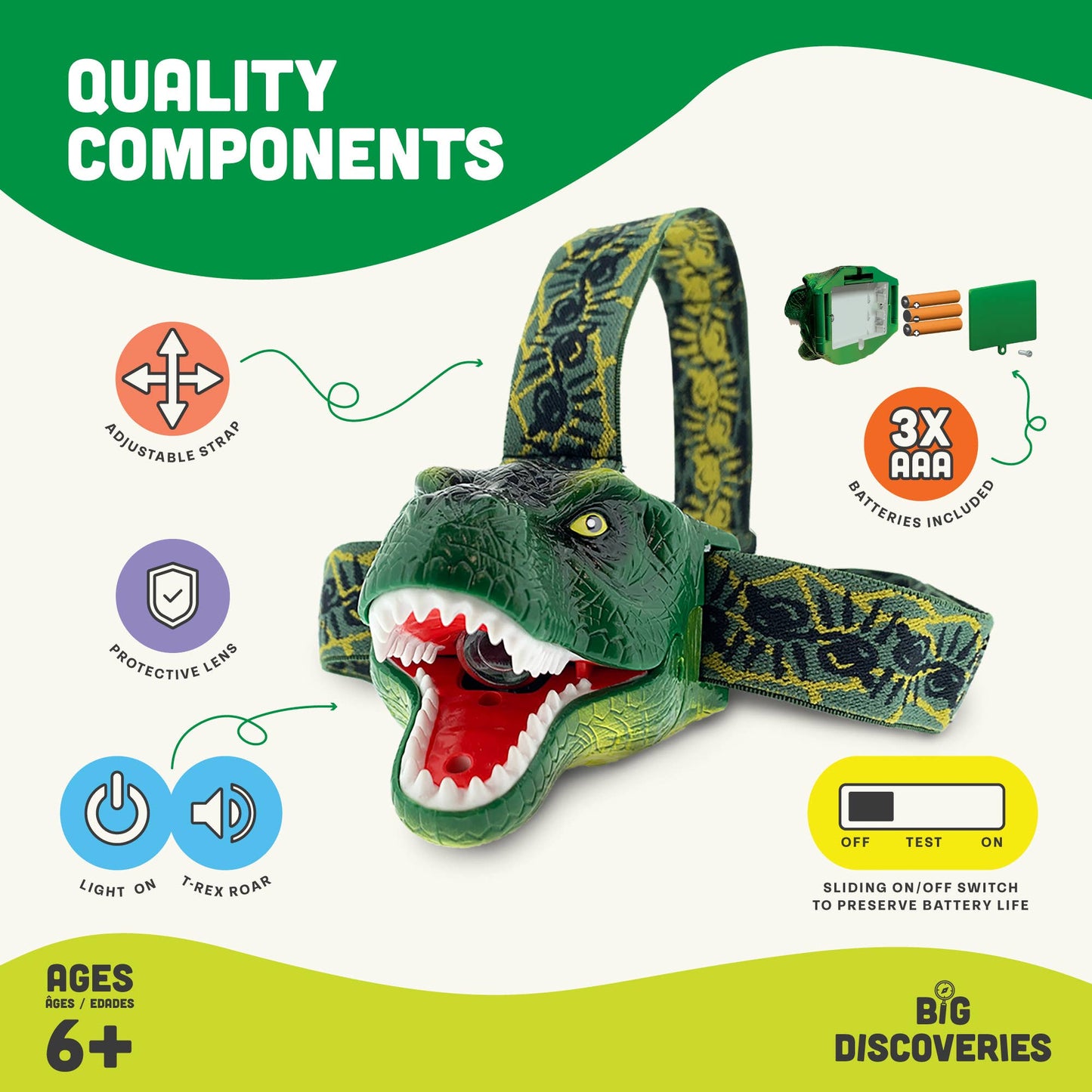DinoBryte Dinosaur Headlamp - T-Rex Toy Headlight for Kids
