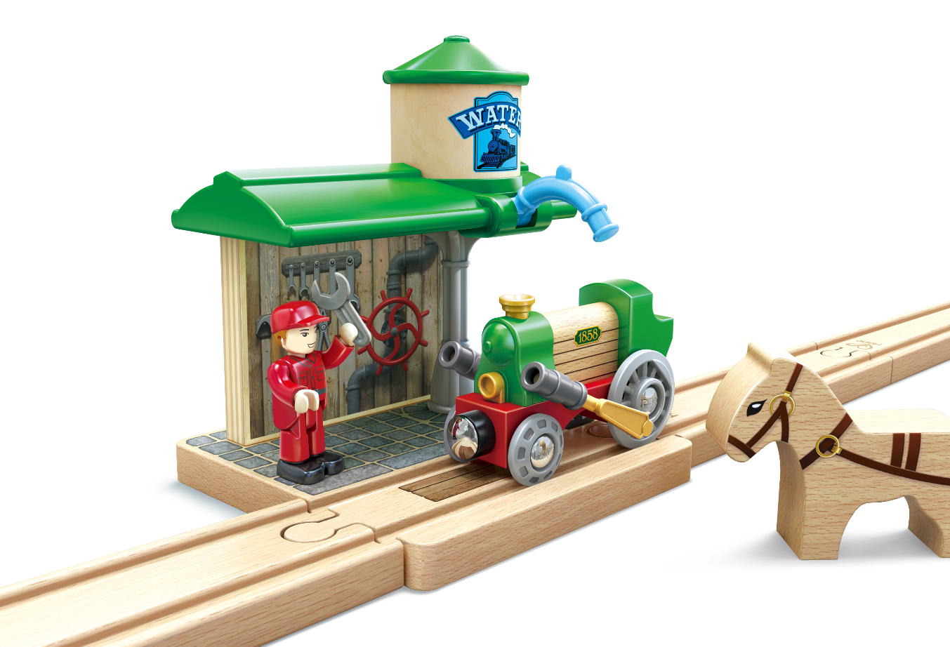 Wooden Retro Train & Station Set