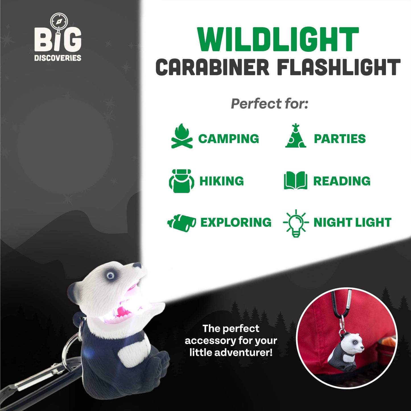 WildLight Animal Carabiner Flashlight - Panda Bear