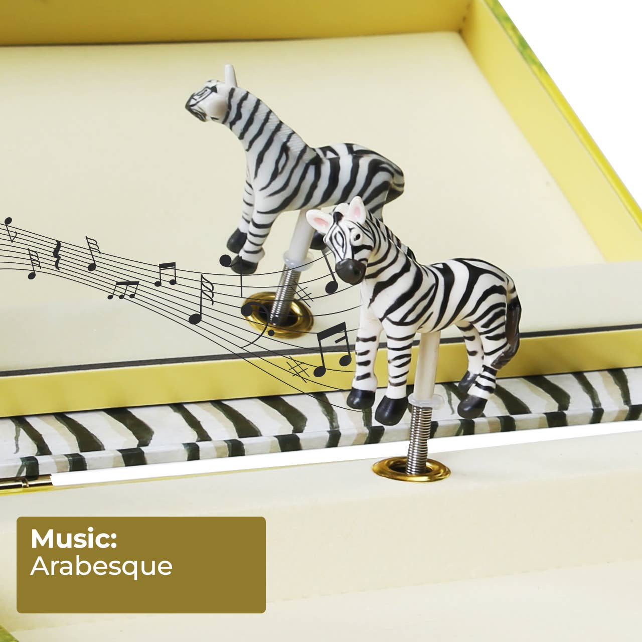 Zebra Music Box with Pull Out Drawers & Mirror