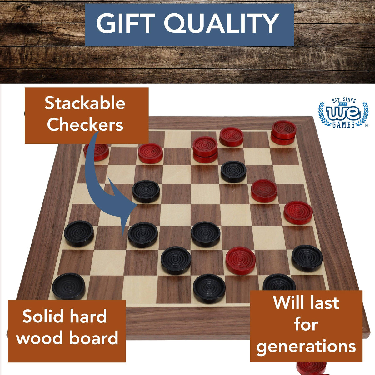 Old School Red and Black Wooden Checkers Set -12 in.
