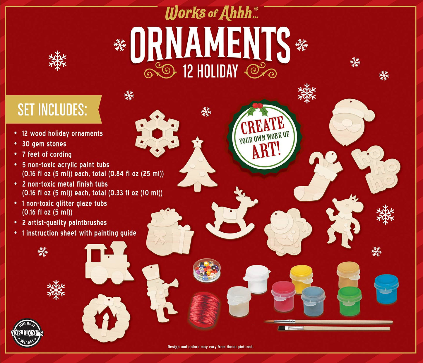 12 Holiday Ornaments Wood Paint Set