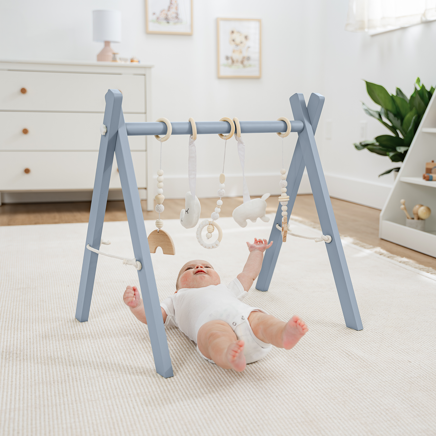 Foldable Baby Play Gym with 5 Hanging Toys by Comfy Cubs: Blush
