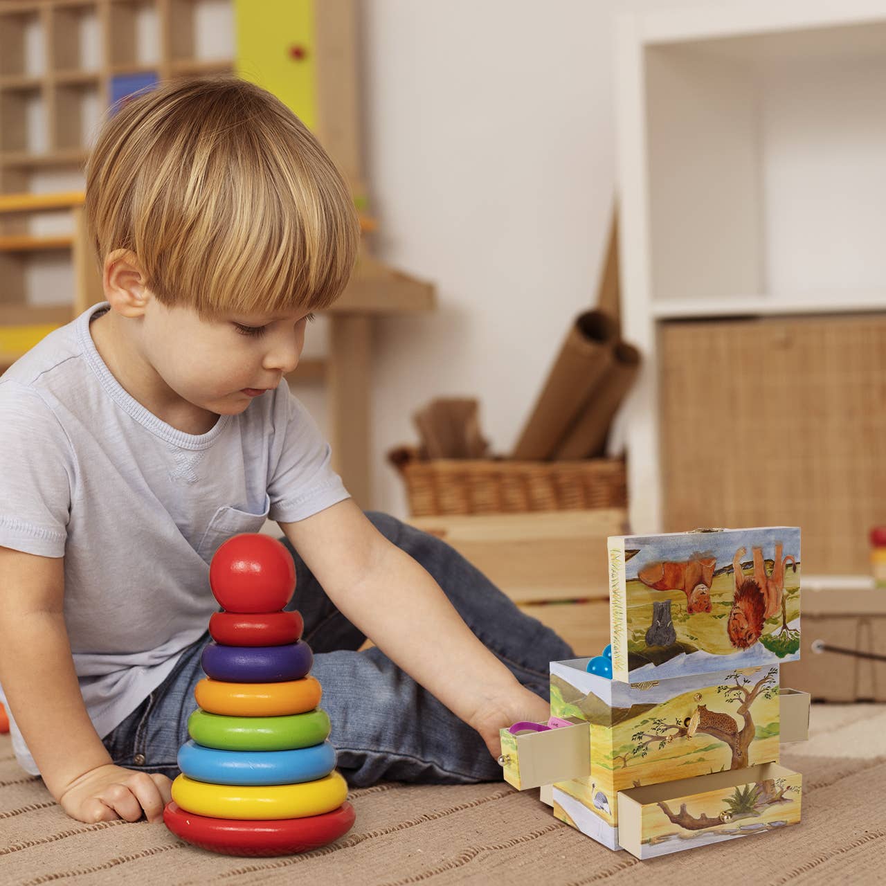 Elephant Music Box with Pull Out Drawers & Mirror