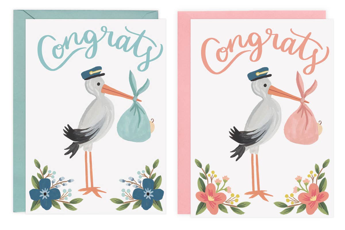 Stork Congrats - Card: Blue Card + Envelope